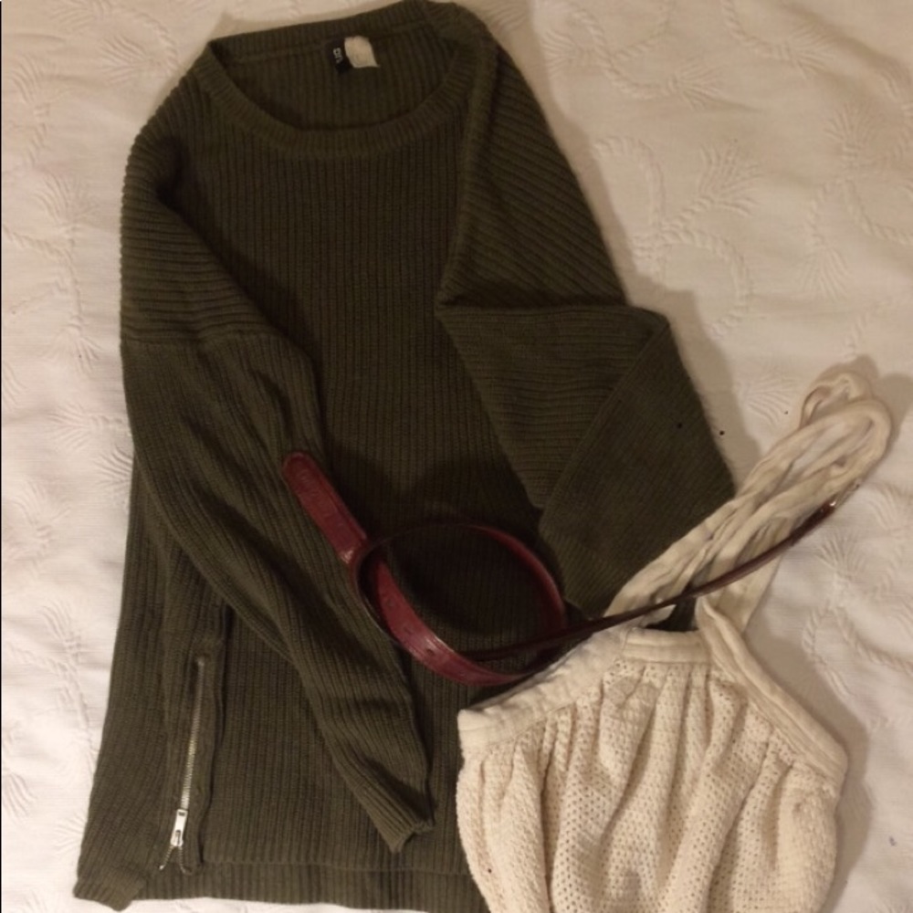 Dark Green Long oversized Divided sweater